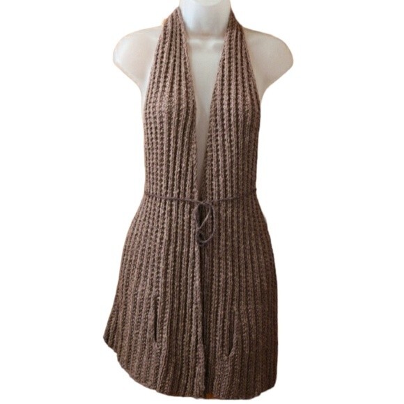 Vintage Scarf Vest Bohemian Hippy Tie Around Scarf With Pockets - Picture 1 of 13